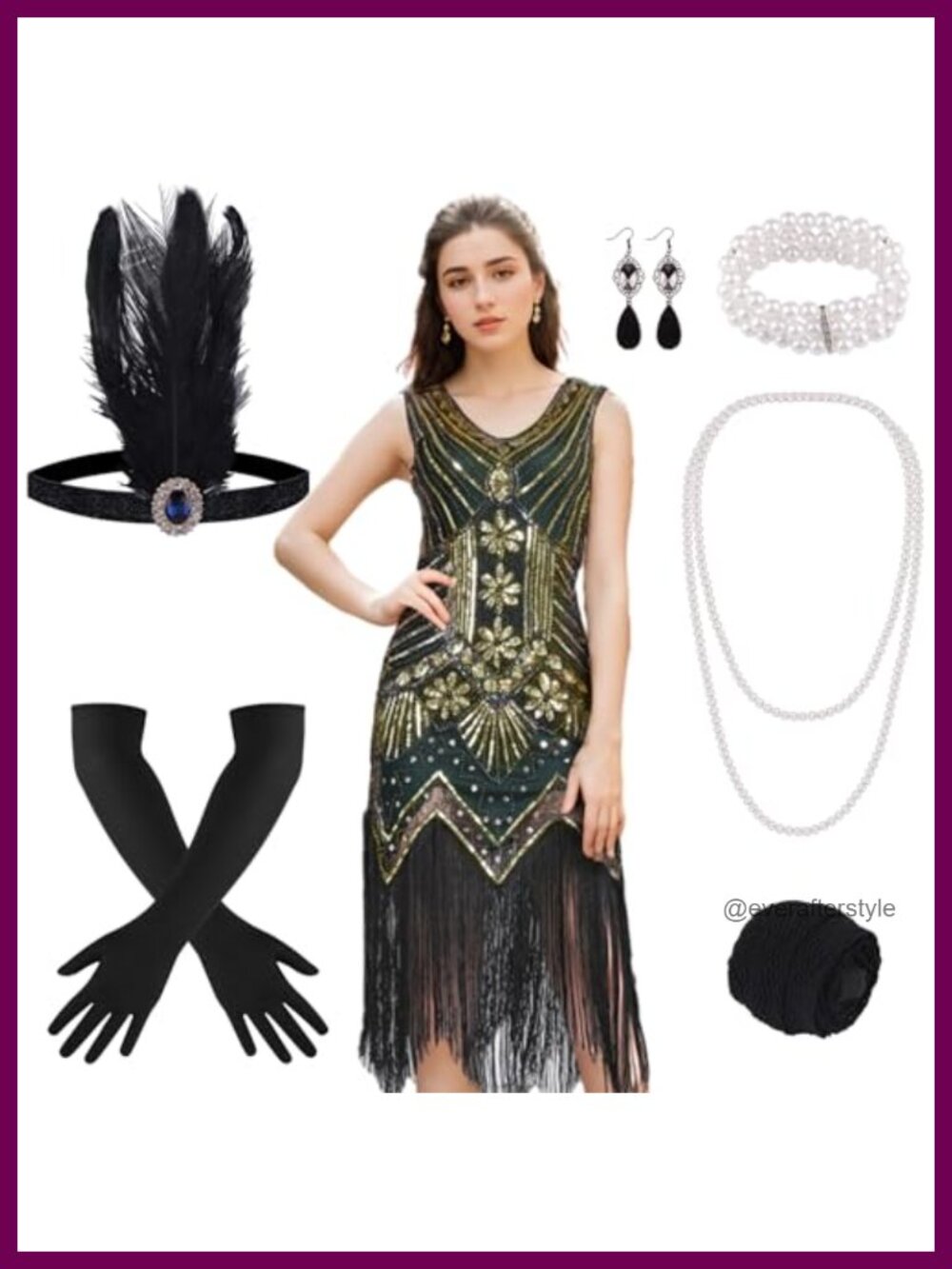 1920s Flapper Costume Sequin Fringe Dress with Accessories Set